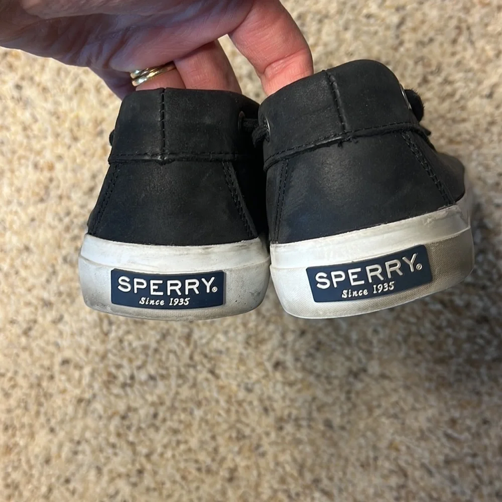 Sperry Top Siders. Worn once maybe. Dark navy or black.